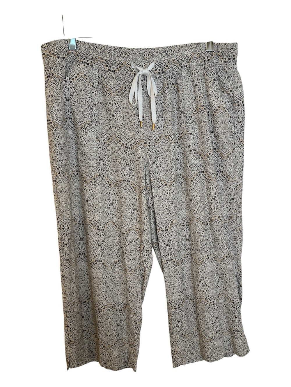 Land ‘N Sea Linen Blend Neutral Drawstring Crop Pants Size Large - Picture 1 of 9